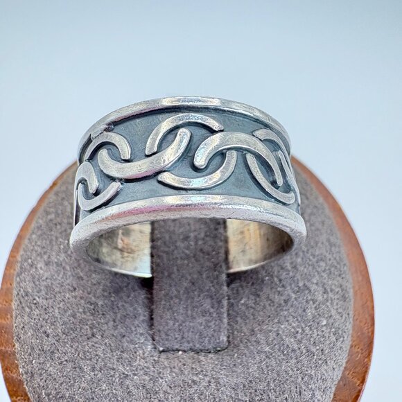 VTG Sterling Silver 925 Interlocking Circle Design Cigar Band Ring Size 8.5 - Picture 2 of 9